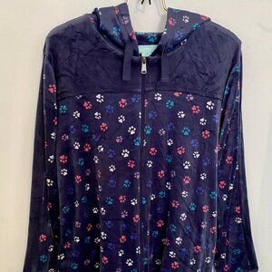 Lug Ranger Women’s Size L Fleece Full Zip Hoodie Blue Multi Dog Paw Print - NWT